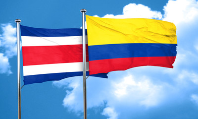 Costa Rica flag with Colombia flag, 3D rendering