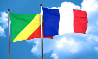 Congo flag with France flag, 3D rendering