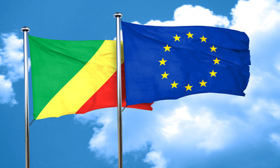 Congo flag with european union flag, 3D rendering