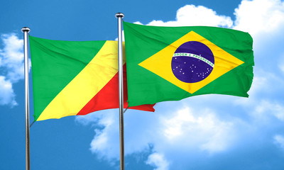 Congo flag with Brazil flag, 3D rendering