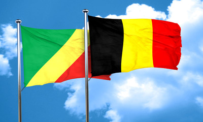 Congo flag with Belgium flag, 3D rendering