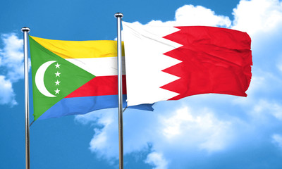 Comoros flag with Bahrain flag, 3D rendering