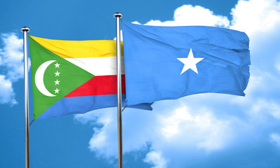 Comoros flag with Somalia flag, 3D rendering