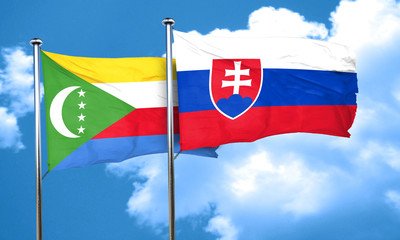 Comoros flag with Slovakia flag, 3D rendering