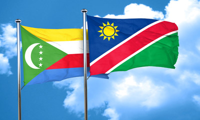 Comoros flag with Namibia flag, 3D rendering