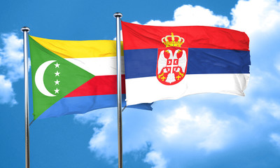 Comoros flag with Serbia flag, 3D rendering