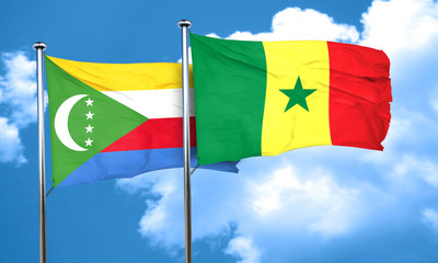 Comoros flag with Senegal flag, 3D rendering