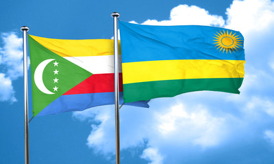 Comoros flag with rwanda flag, 3D rendering