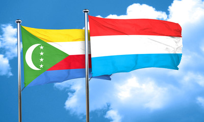 Comoros flag with Luxembourg flag, 3D rendering
