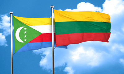 Comoros flag with Lithuania flag, 3D rendering