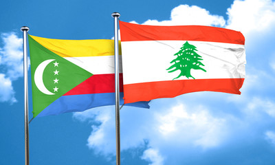 Comoros flag with Lebanon flag, 3D rendering
