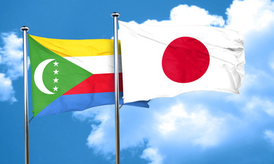 Comoros flag with Japan flag, 3D rendering