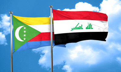Comoros flag with Iraq flag, 3D rendering