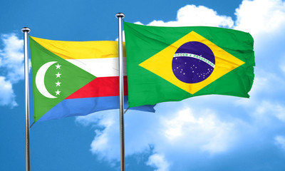 Comoros flag with Brazil flag, 3D rendering