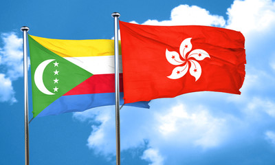 Comoros flag with Hong Kong flag, 3D rendering