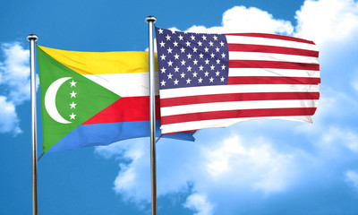 Comoros flag with American flag, 3D rendering