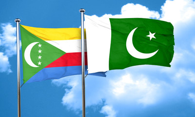 Comoros flag with Pakistan flag, 3D rendering