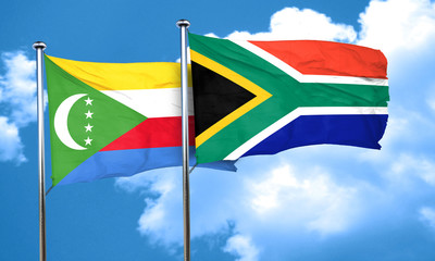 Comoros flag with South Africa flag, 3D rendering