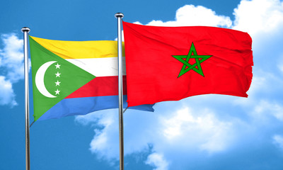 Comoros flag with Morocco flag, 3D rendering