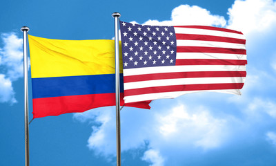 Colombia flag with American flag, 3D rendering