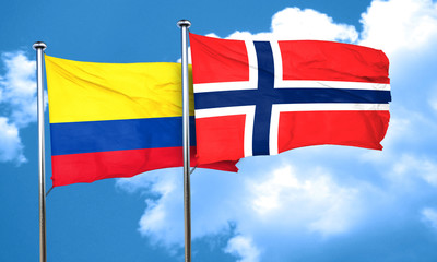 Colombia flag with Norway flag, 3D rendering
