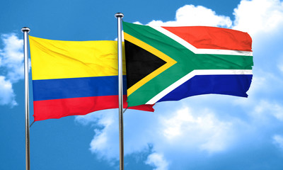 Colombia flag with South Africa flag, 3D rendering