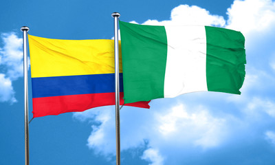Colombia flag with Nigeria flag, 3D rendering