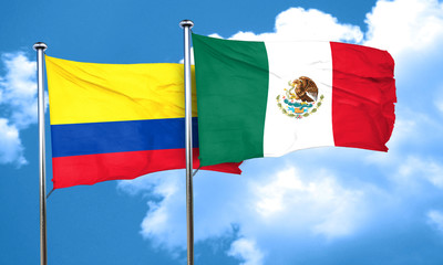 Colombia flag with Mexico flag, 3D rendering
