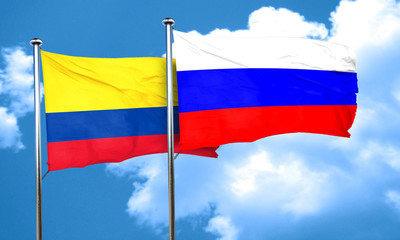 Colombia flag with Russia flag, 3D rendering