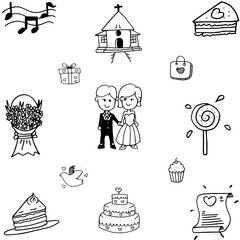 Doodle of Wedding party set