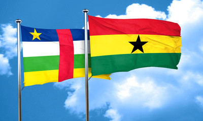 Central african republic flag with Ghana flag, 3D rendering