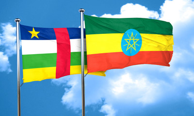 Central african republic flag with Ethiopia flag, 3D rendering
