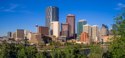 Fototapeta premium Calgary's skyline on a beautiful spring day. Calgary is the corporate centre of the oil industry in Canada.