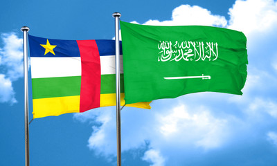 Central african republic flag with Saudi Arabia flag, 3D renderi