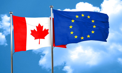 Canada flag with european union flag, 3D rendering