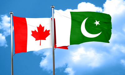 Canada flag with Pakistan flag, 3D rendering