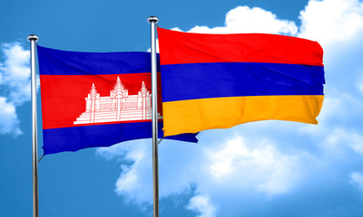 Cambodia flag with Armenia flag, 3D rendering