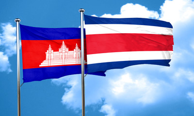 Cambodia flag with Costa Rica flag, 3D rendering