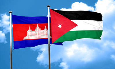 Cambodia flag with Jordan flag, 3D rendering