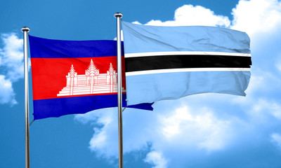 Cambodia flag with Botswana flag, 3D rendering