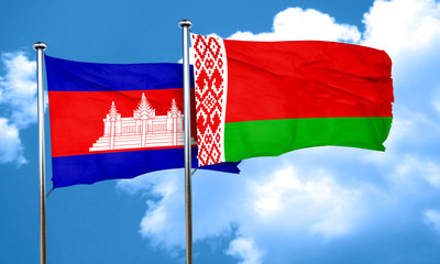 Cambodia flag with Belarus flag, 3D rendering