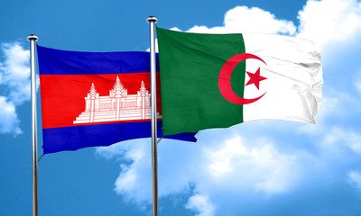 Cambodia flag with Algeria flag, 3D rendering