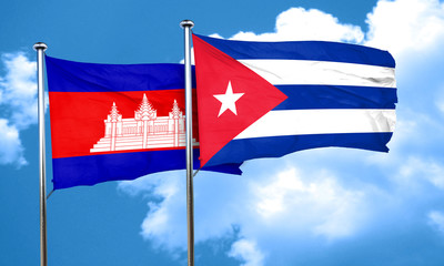 Cambodia flag with cuba flag, 3D rendering