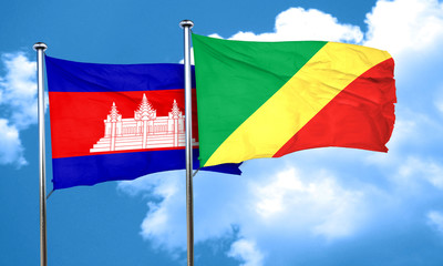 Cambodia flag with congo flag, 3D rendering