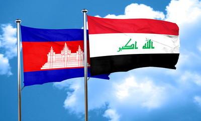 Cambodia flag with Iraq flag, 3D rendering