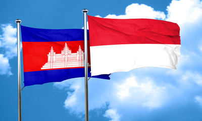 Cambodia flag with Indonesia flag, 3D rendering