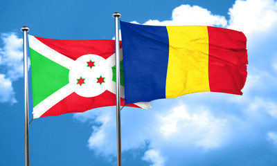 Burundi flag with Romania flag, 3D rendering