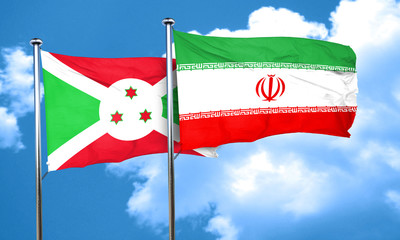 Burundi flag with Iran flag, 3D rendering