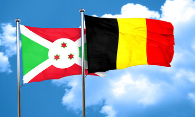 Burundi flag with Belgium flag, 3D rendering