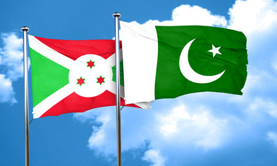 Burundi flag with Pakistan flag, 3D rendering